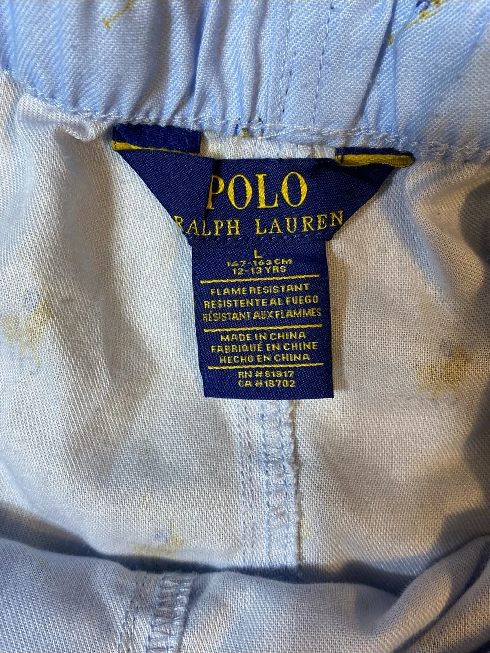 Polo Ralph Lauren Boys L 12-13 Pajama Set Blue Pony Print Shirt Pants